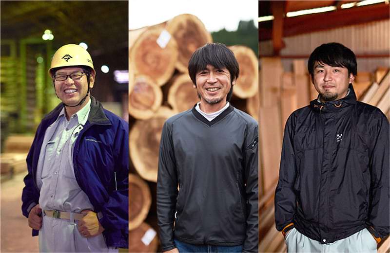 勝山木材市場の木材を製材している、製材所の皆さんの写真